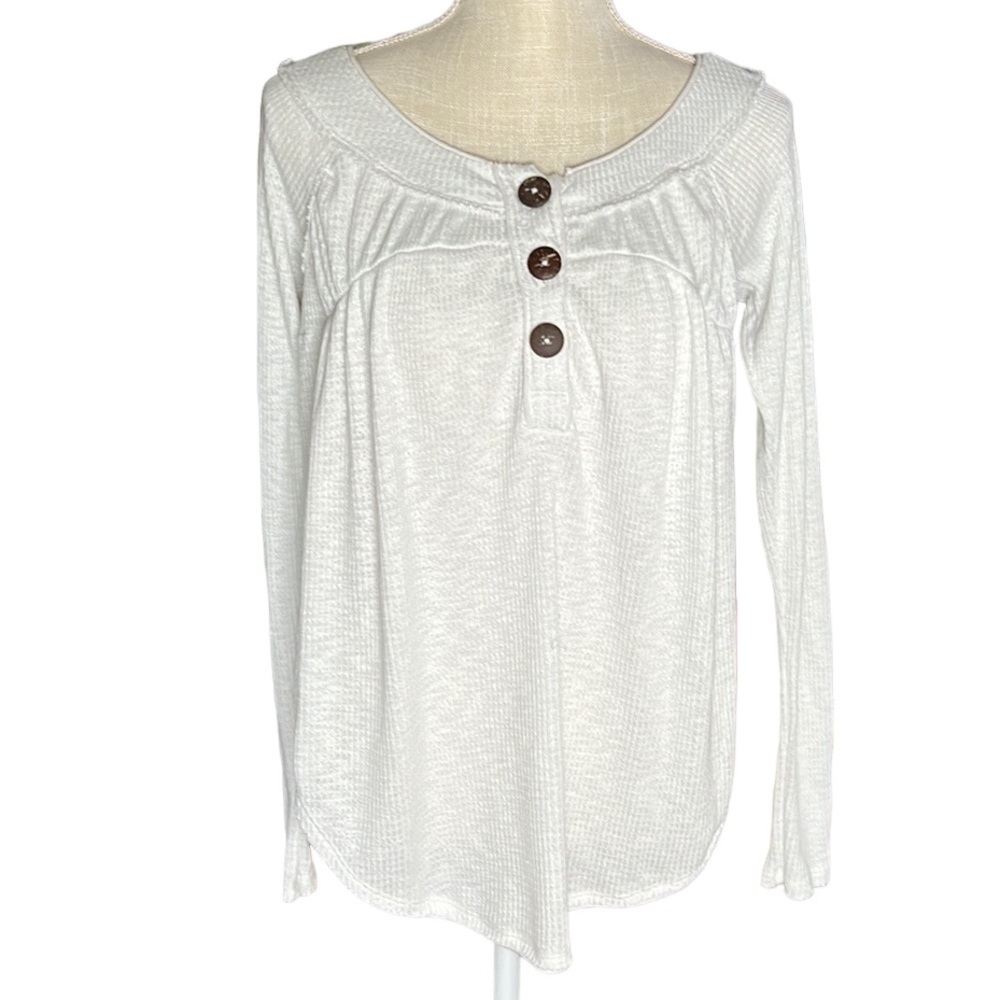 We The Free Henley Long Sleeve Shirt Blouse Tunic Boho White Knit Womens Size XS